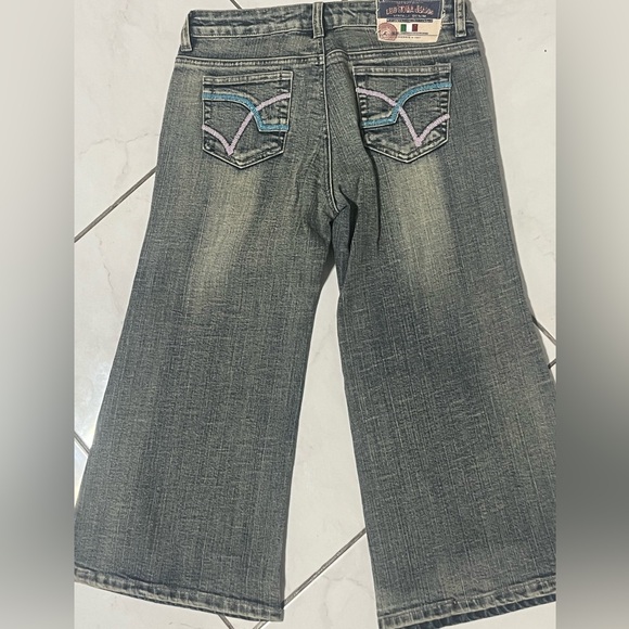 Leo Roma Italy vintage sequin beaded stone washed Capri flared denim jeans New - Picture 7 of 10